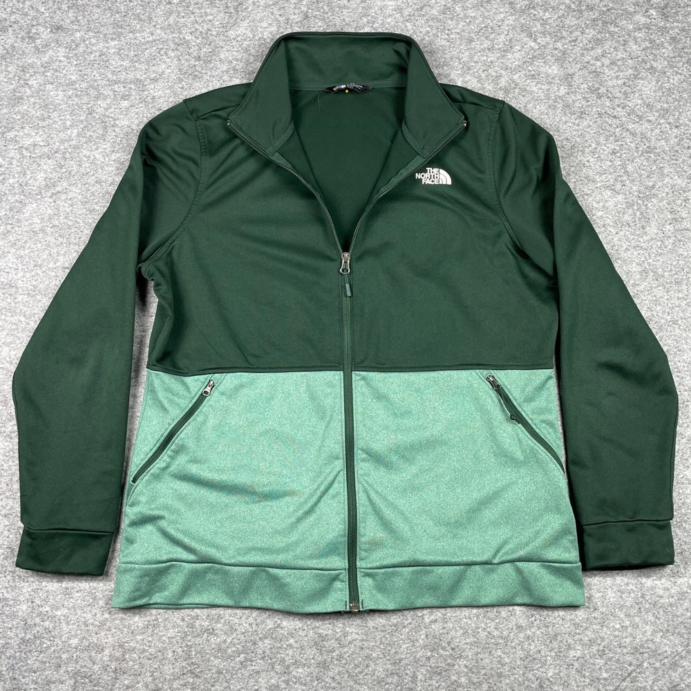 The North Face Track Jacket Womens XL Green Colorblock Full Zip Outdoor Hiking